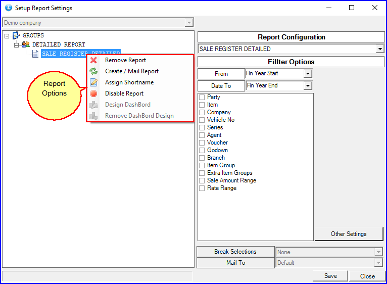 Report Options